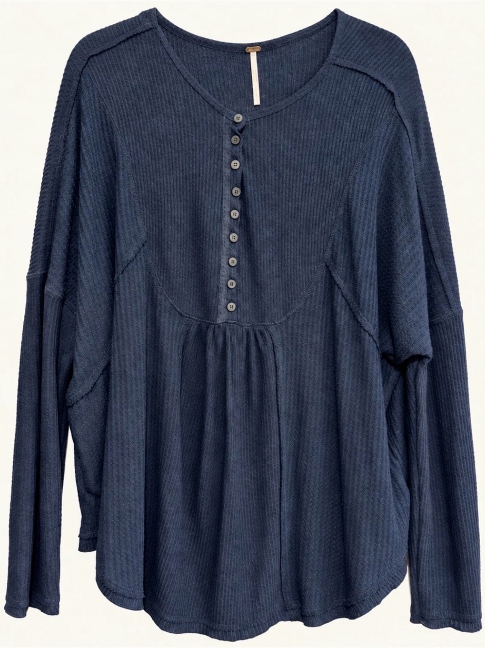 Free People Navy Waffle Knit Henley Tunic | Women’s M